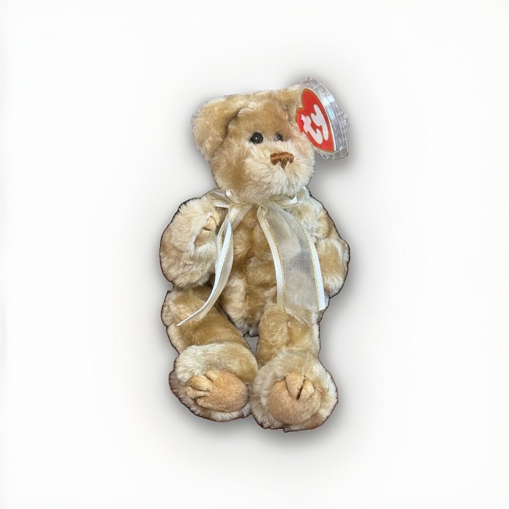 1993 Ty Attic Treasures Beverly Tan Plush Jointed Teddy Bear with Heart Tag 6210